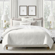 Pacific Stripe comforter set on bed with modern broken stripe pattern - Made in Canada cotton twill bedding